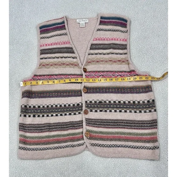Cattivo Vintage Cotton/Ramie Knit Sweater Vest Grandpa Sweater Cottagecore Large - Picture 5 of 6